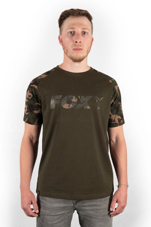 Fox Raglan Khaki Camo Sleeve T-Shirt Reelfishing