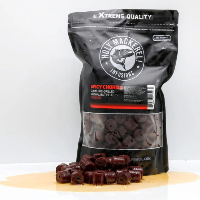 Holy Mackerel 20mm Pre Drilled Black Halibut Pellets1kg