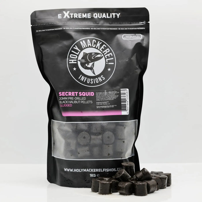 Holy Mackerel 20mm Pre Drilled Black Halibut Pellets1kg