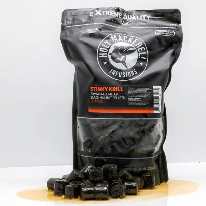 Holy Mackerel 20mm Pre Drilled Black Halibut Pellets1kg