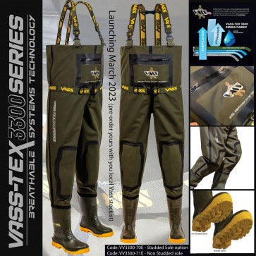 Vass 3300 Breathable Chest waders Khaki with studs Reelfishing