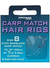 Drennan Carp Match Hair Rigs 12inch pack of 8 Reelfishing