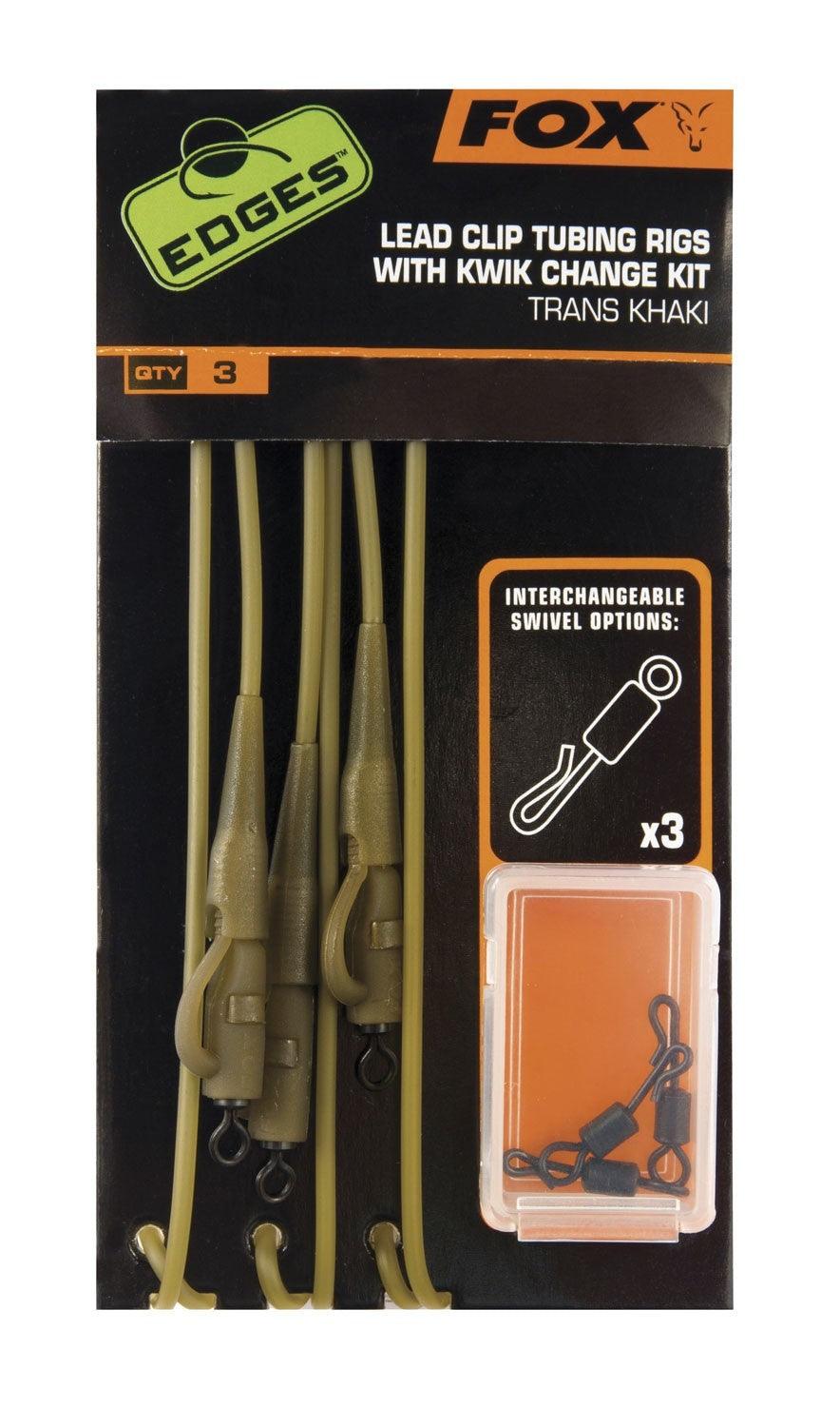 Quick Change Wire Rig FOX EDGES LEAD CLIP TUBING RIGS WITH KWIK CHANGE KIT TRANS KHAKI ...